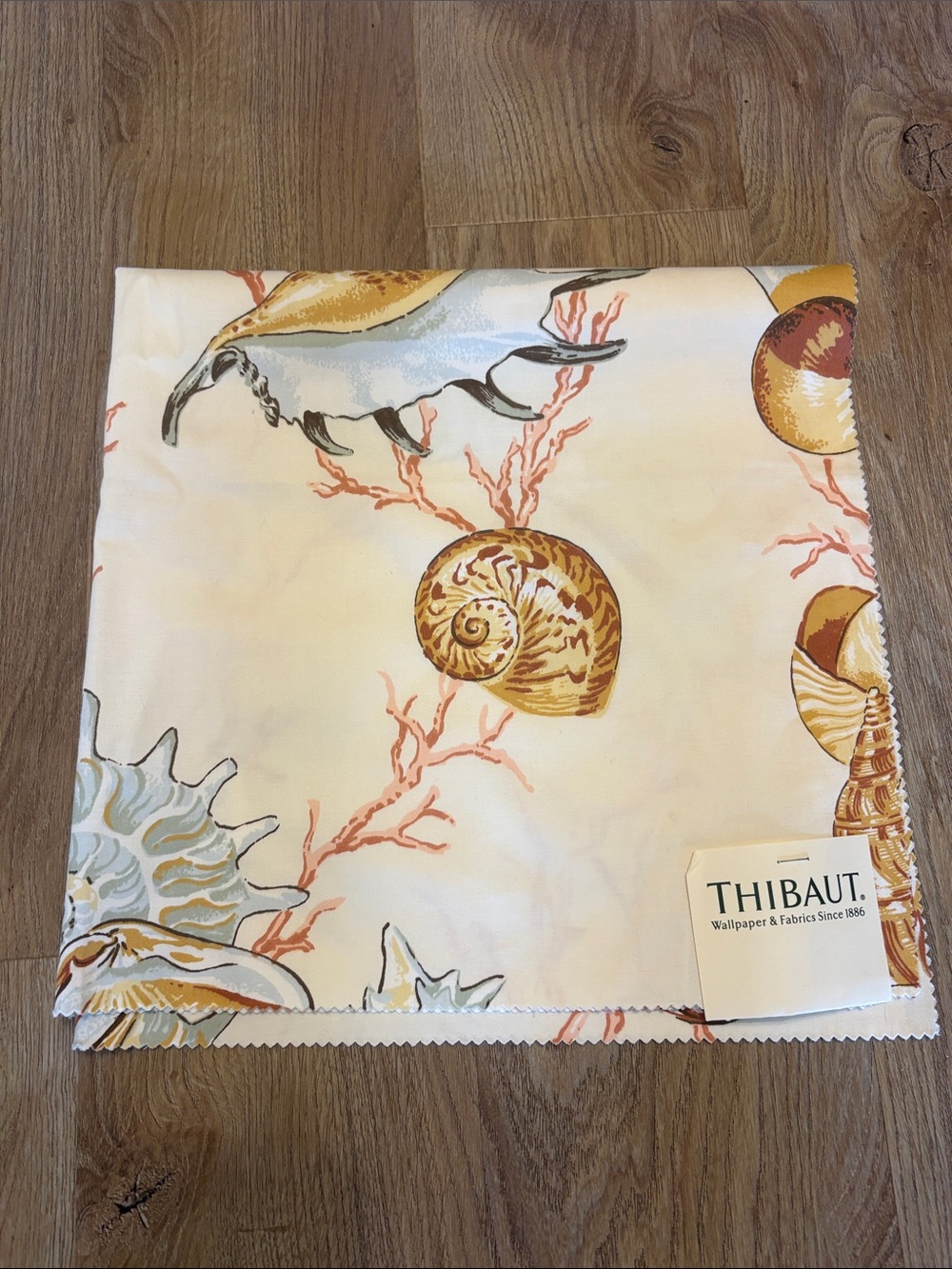 Thibaut Designer Fabric 26" Square Cotton Sateen Coastal Shell Print NWT!